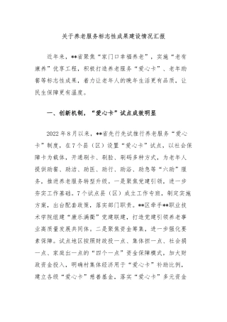 关于养老服务标志性成果建设情况汇报