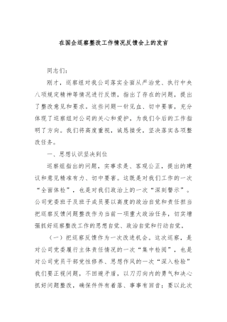 在国企巡察整改工作情况反馈会上的发言