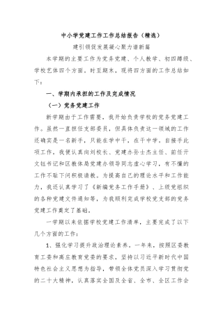 中小学党建工作工作总结报告（精选）