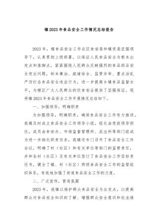 镇2023年食品安全工作情况总结报告