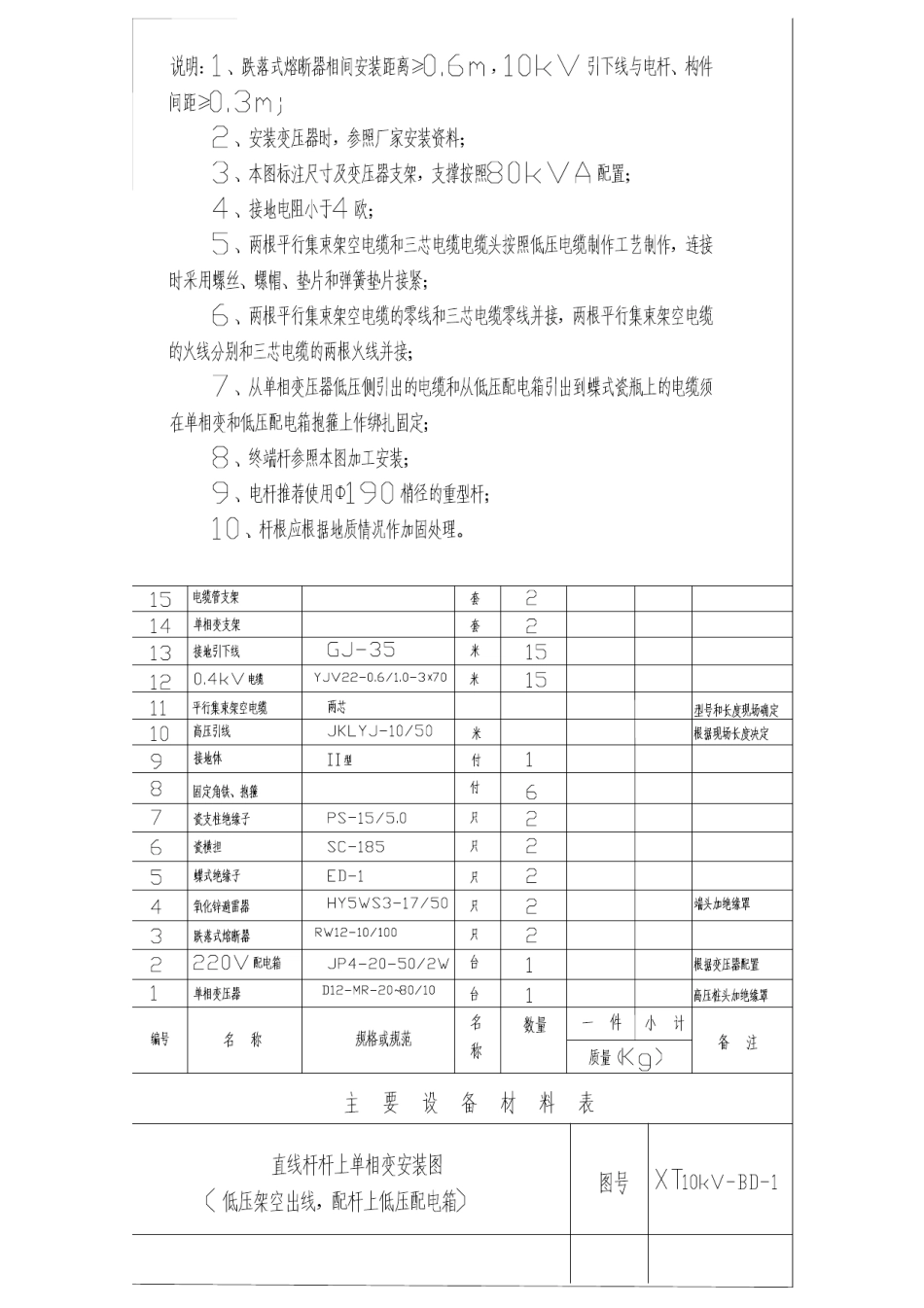 10kV及以下配电线路通用设计图集_单相变压器安装图_第2页