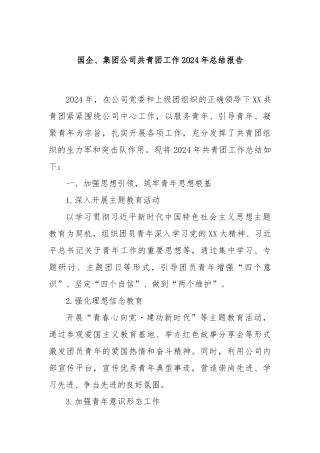 国企、集团公司共青团工作2024年总结报告