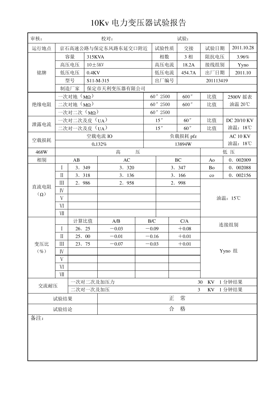 10Kv电力变压器试验报告_第2页