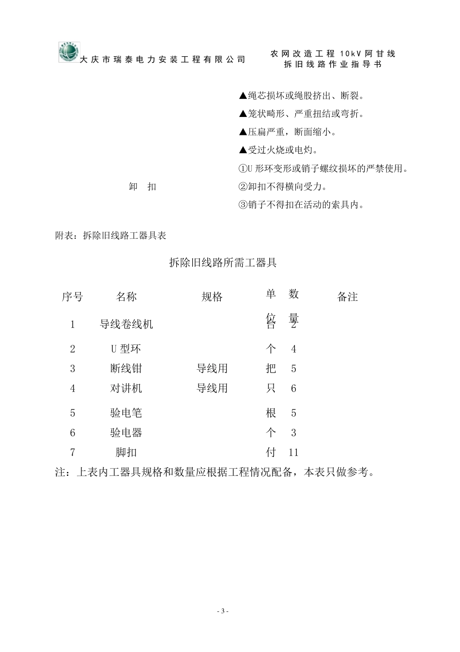 10KV线路拆旧作业指导书_第3页