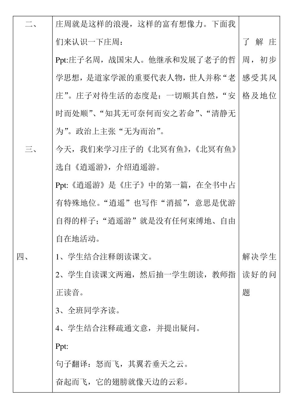 10册国学课程《北冥有鱼》课时备课(孙彬)_第2页