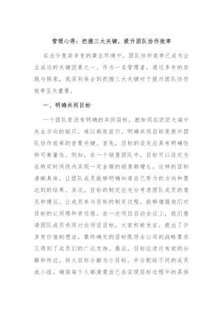 管理心得：把握三大关键，提升团队协作效率