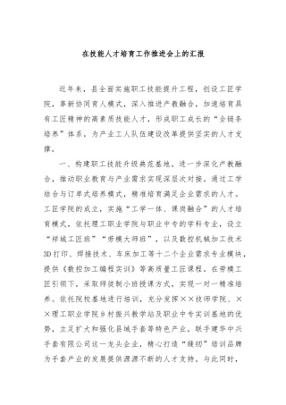 在技能人才培育工作推进会上的汇报
