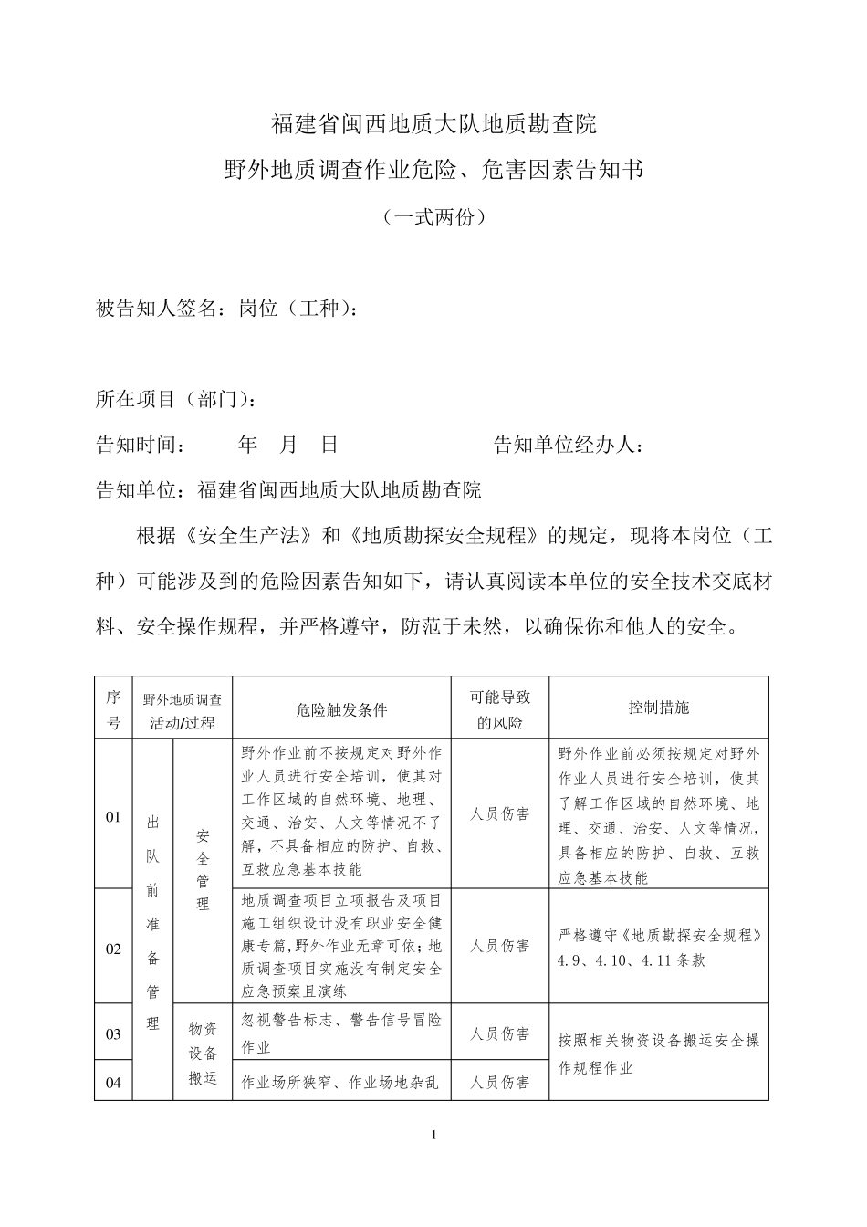 11.野外地质调查作业危险、危害因素告知书(各项目一份)_第1页