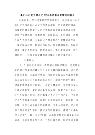 集团公司党支部书记2024年抓基层党建述职报告
