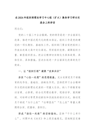在2024年组织部理论学习中心组（扩大）集体学习研讨交流会上的讲话