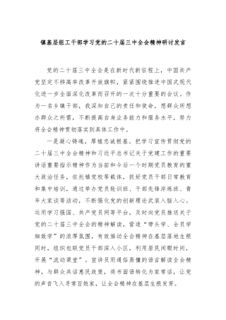 镇基层组工干部学习党的二十届三中全会精神研讨发言
