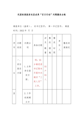 巩固拓展脱贫攻坚成果“百日行动”问题整改台账