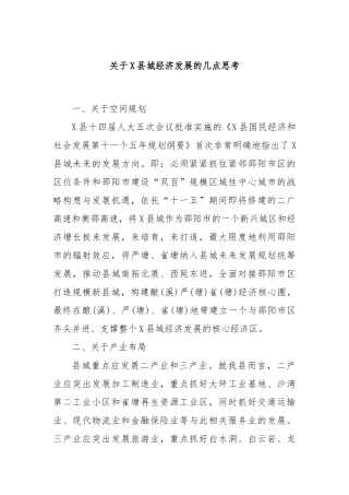 关于X 县城经济发展的几点思考
