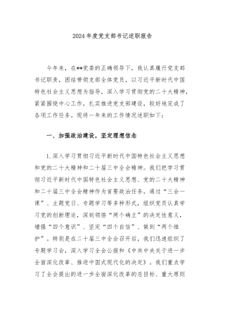 2024年度党支部书记述职报告