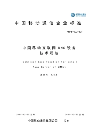 11B022中国移动互联网DNS设备技术规范