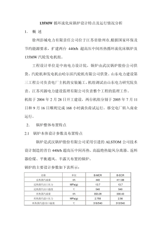 135MW循环流化床锅炉设计特点及运行情况分析