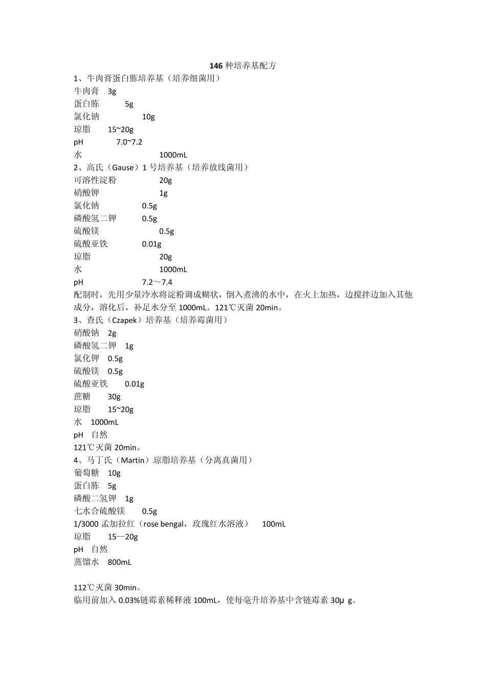 146种常见微生物培养基配方(可打印版)_第1页