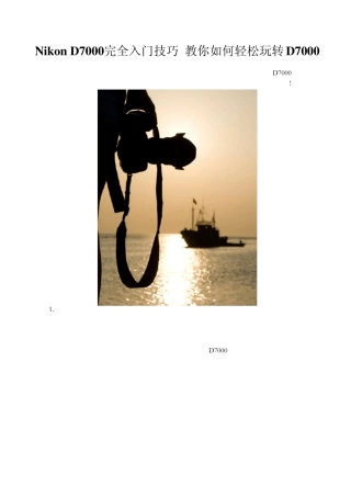 NikonD7000完全入门技巧