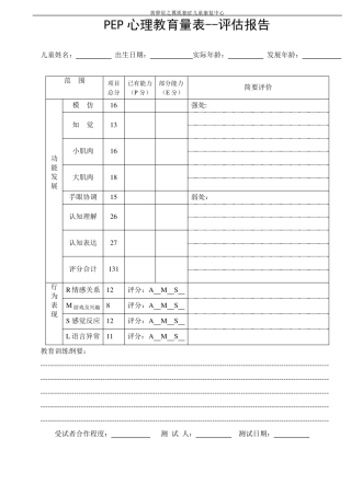 PEP3心理教育量表评估报告