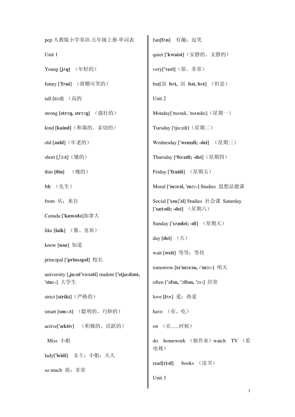 pep五年级单词音标_第1页