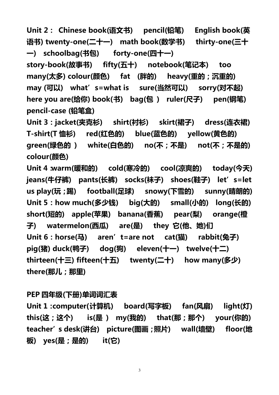 PEP人教版小学英语单词词汇表三到六年级_第3页