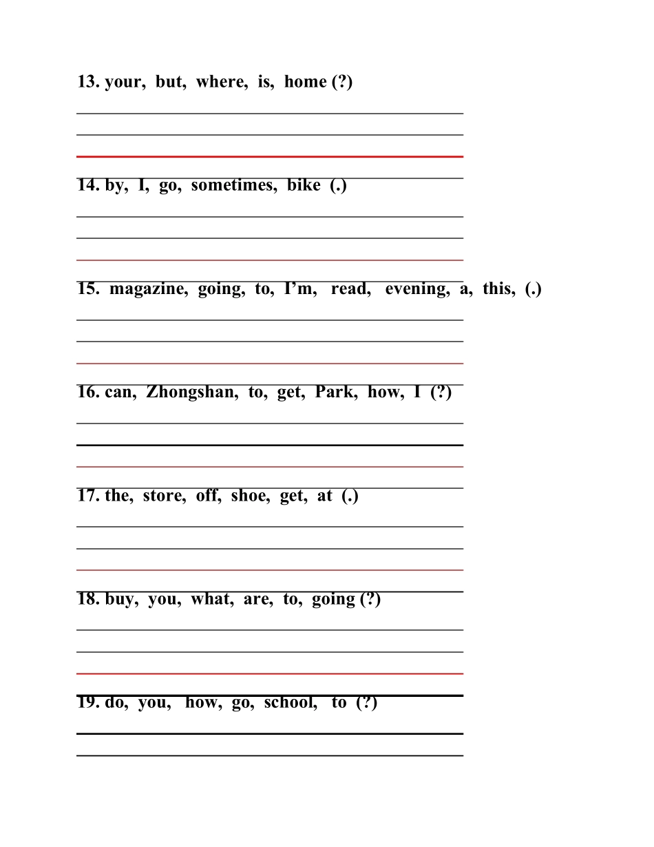 pep六年级上册13单元连词成句练习_第3页