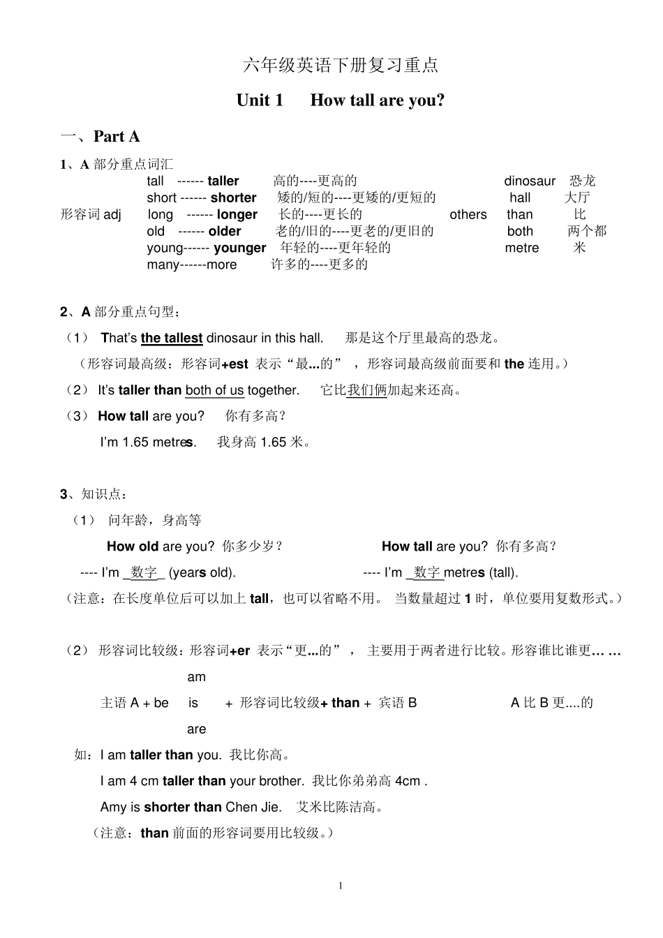 pep六年级英语下册复习资料_第1页