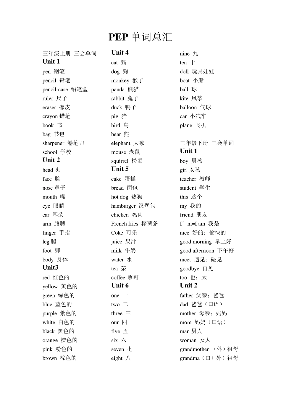 PEP单词总汇_第1页