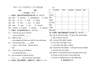 PEP小学六年级英语13单元测试题