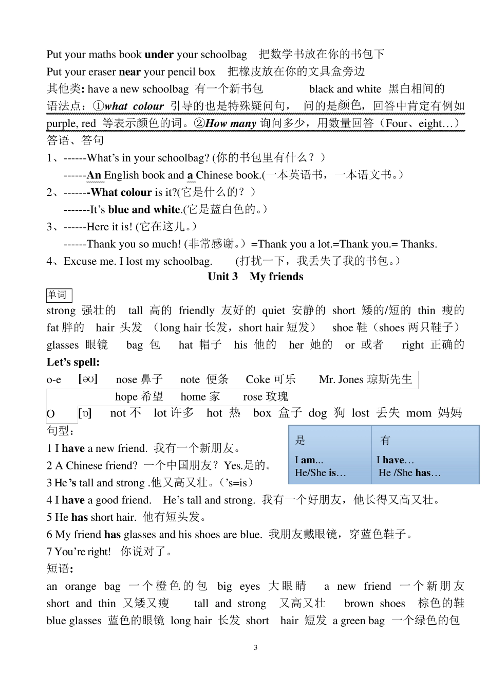 pep小学四年级英语上册各单元知识点归纳_第3页
