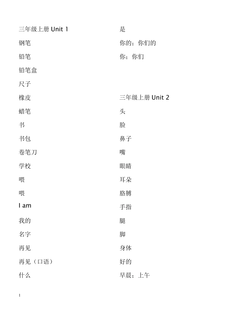 PEP小学英语三年级上册单词默写练习_第1页