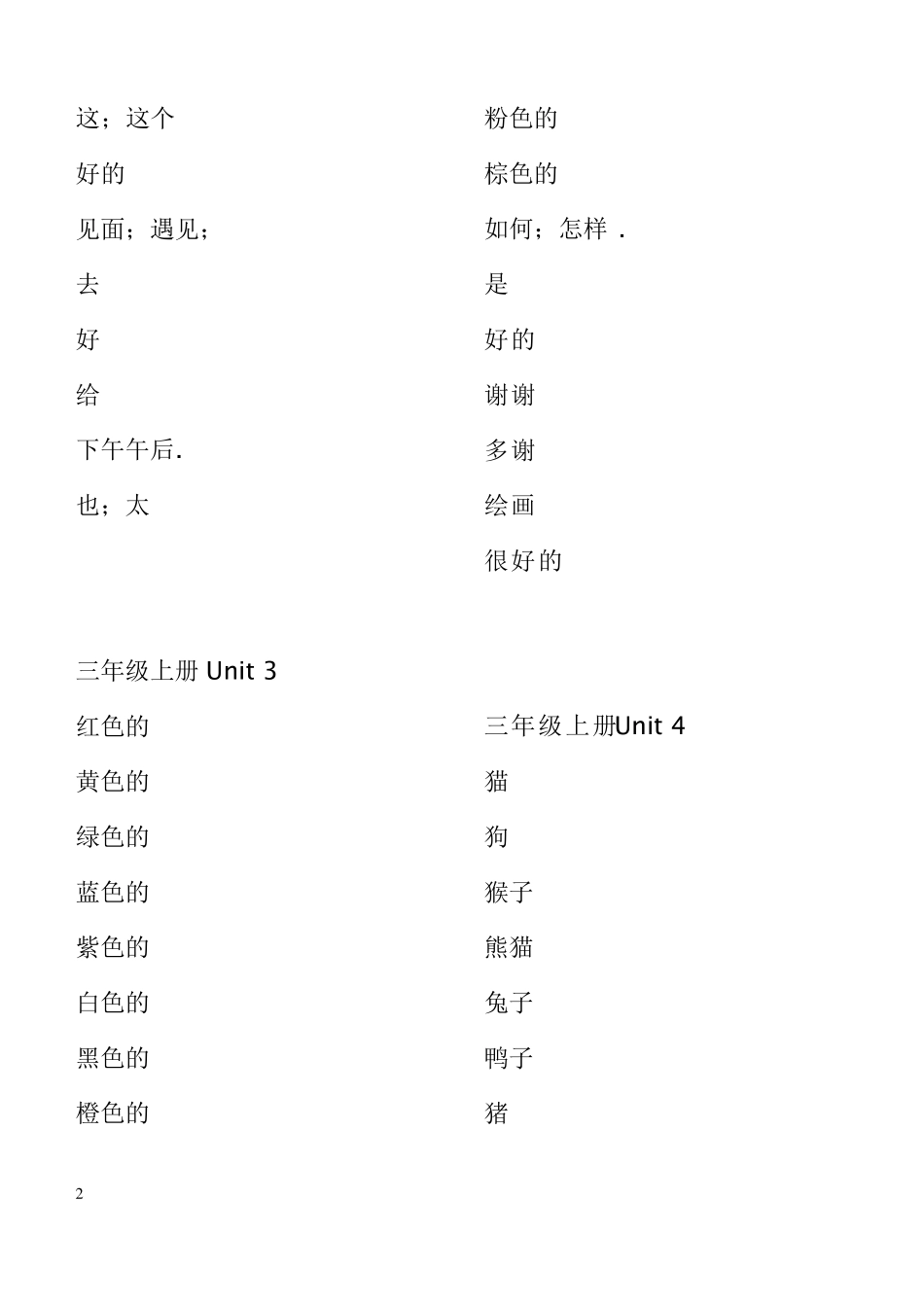 PEP小学英语三年级上册单词默写练习_第2页