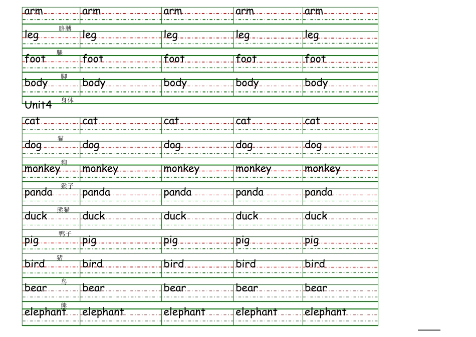PEP小学英语三年级单词及重点句子描红(上)_第3页