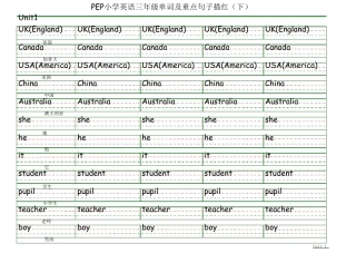PEP小学英语三年级单词及重点句子描红(下)