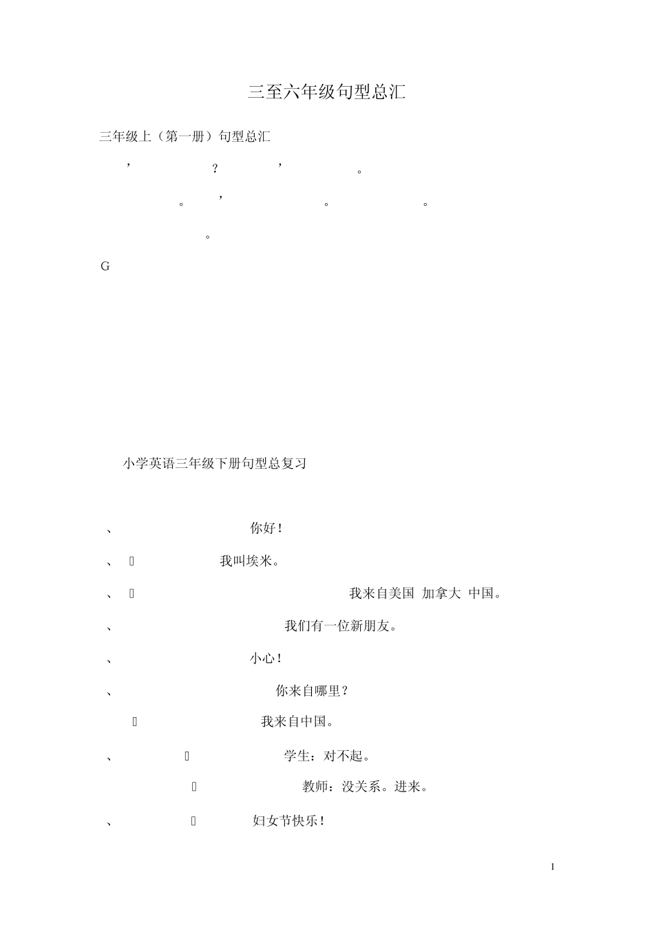 Pep小学英语三至六年级句型总汇_第1页