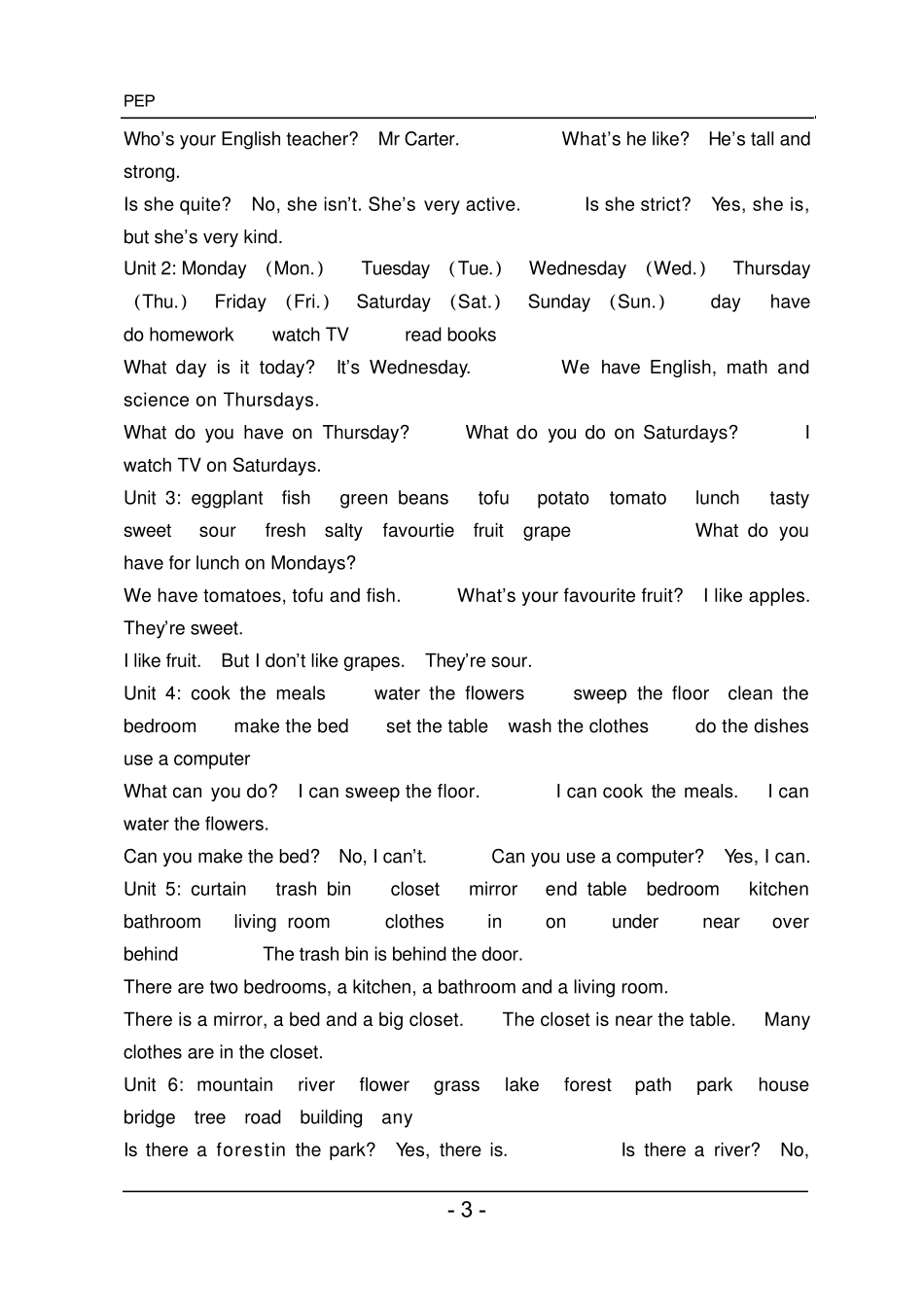 PEP小学英语四会单词句子汇总_第3页