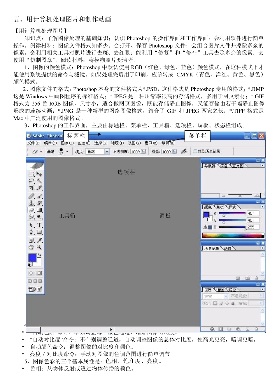 Photoshop、flash知识点(信息技术会考复习)_第1页