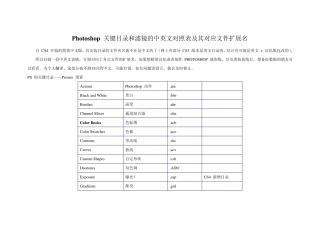 Photoshop关键目录和滤镜的中英文对照表及其对应文件扩展名