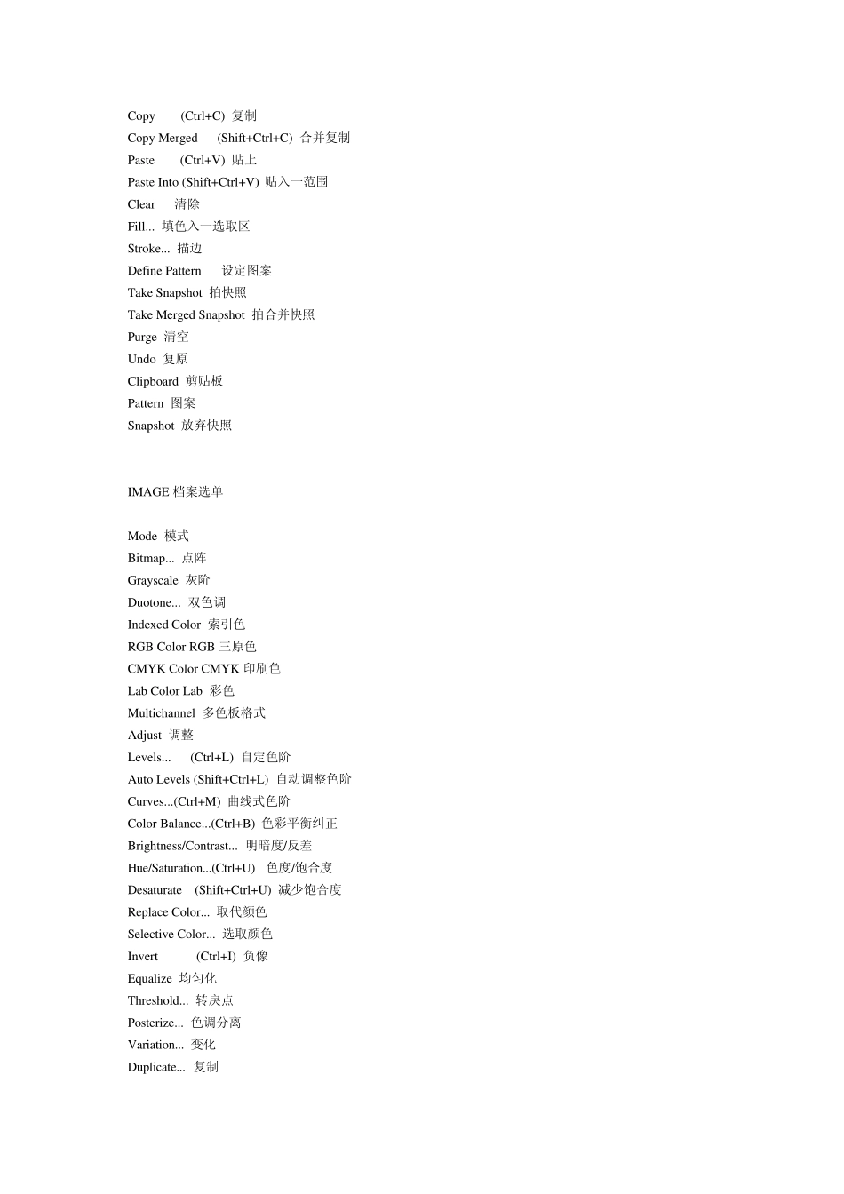 photoshop菜单中英文对照表_第2页