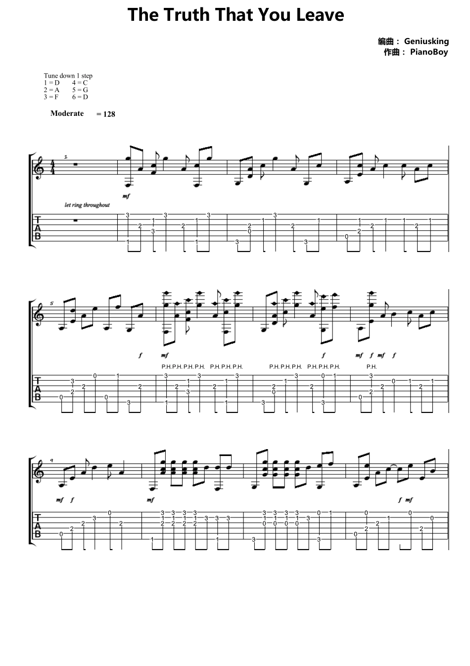 Pianoboy《Thetruththatyouleave》指弹吉他谱_第1页