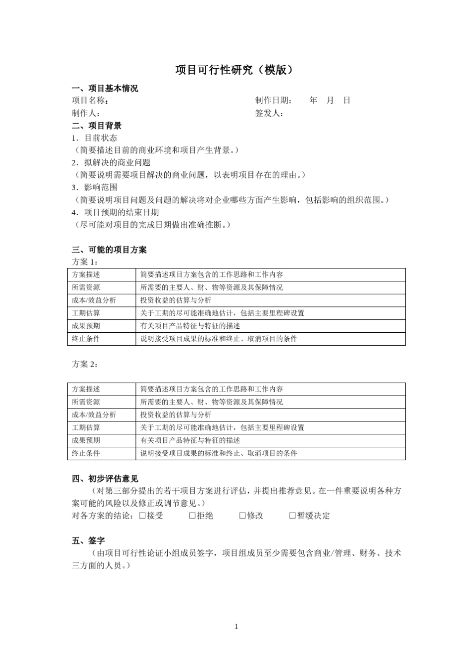 PMBOK中项目各阶段所需文档模板_第1页