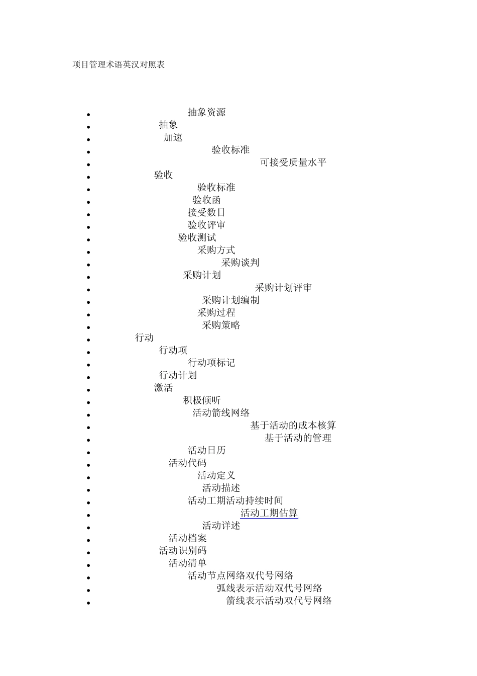 PMP项目管理术语英汉对照表_第1页