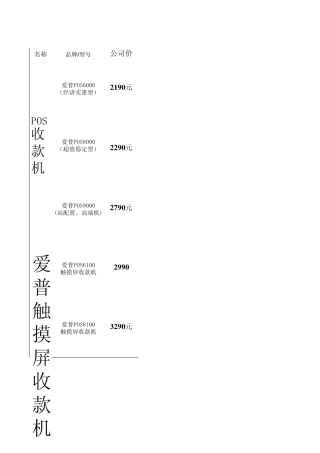 POS收款机、打印机、条码扫描枪、软件报价单