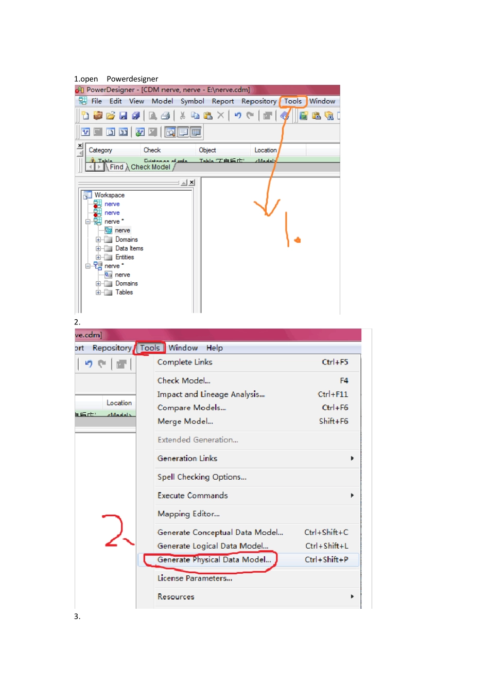 powerdesigner从概念模型生成物理模型并导出sql生成数据库_第1页