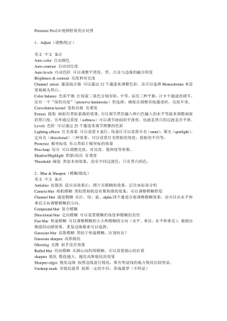 premiere中英文对照