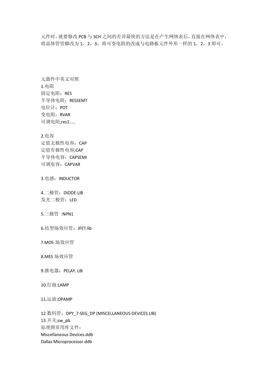 Protel99各元器件名字中英文对照表_第3页