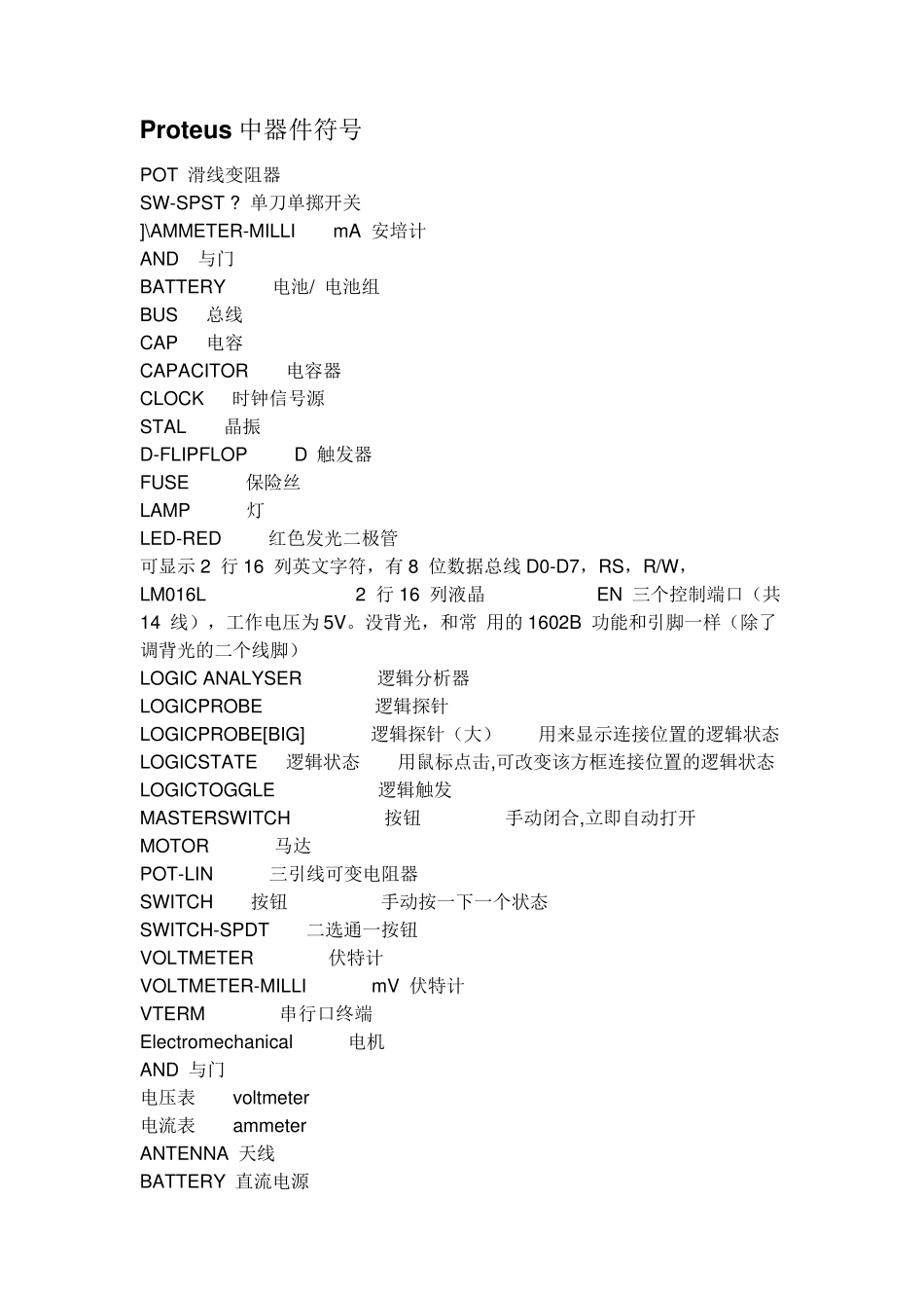 Proteus中器件符号_第1页