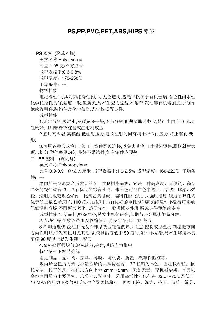 PS,PP,PVC,PET,ABS,HIPS塑料_第1页