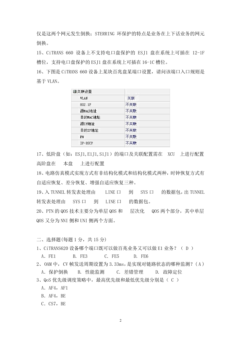 PTN试题(外包公司)带答案_第2页