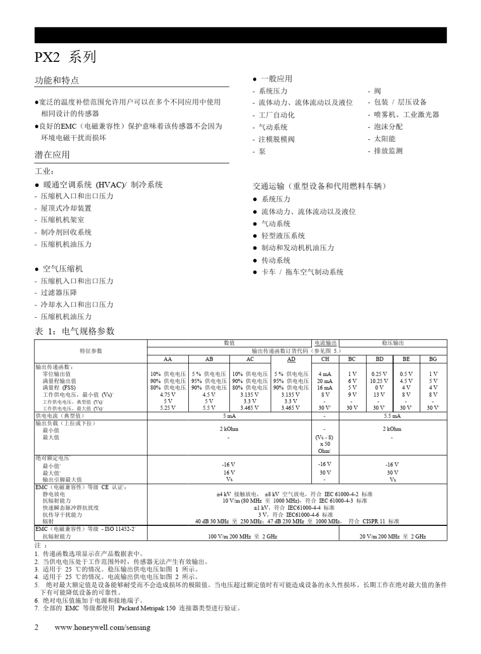 PX2系列压力传感器手册_第2页